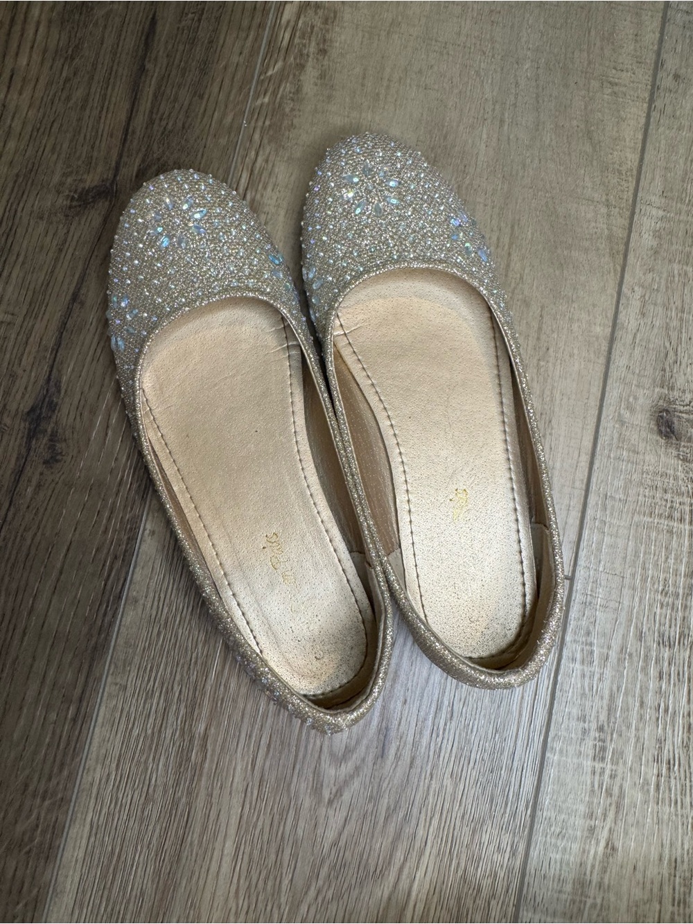 Dream Pairs Girls Gold Glitter Ballet Flats with Rhinestones
